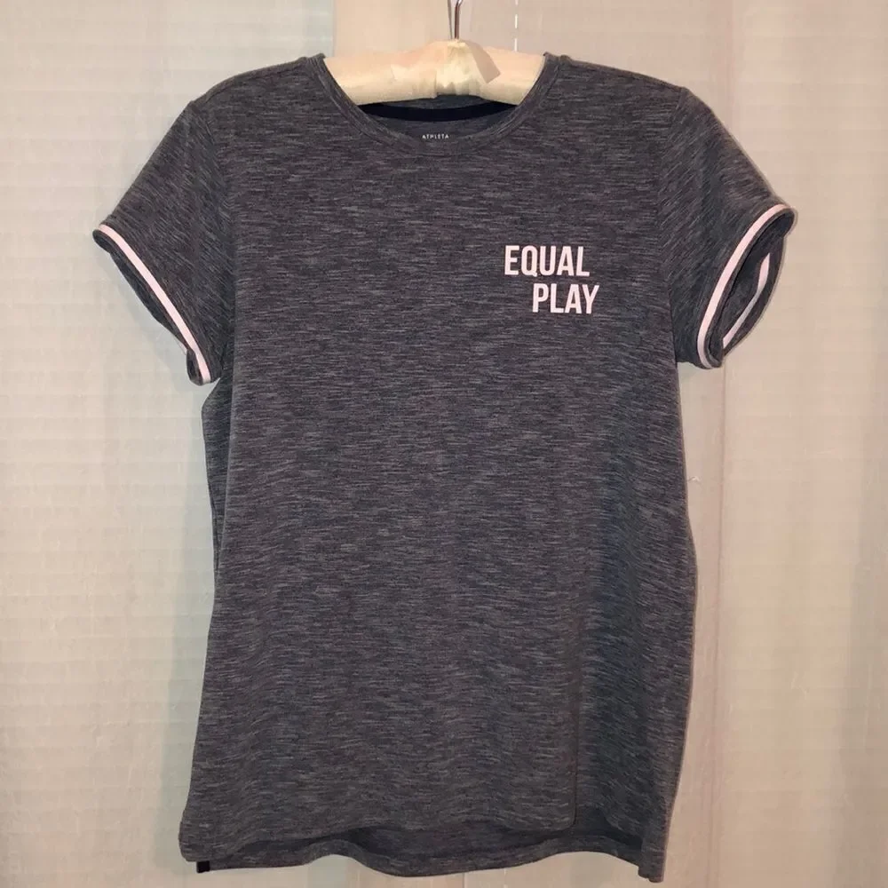 Athleta GIRL 16/XXL Heather Blue Blush Pink Cuffed Short Sleeve High Low Tee